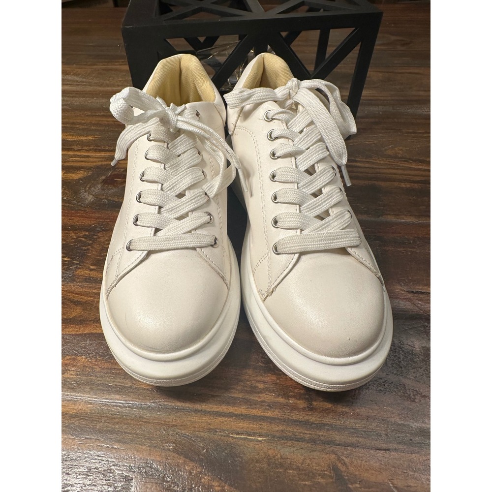 CHASE + CHLOE White Platform Sneakers Women's Size 37 Chunky Sole Lace Up - Picture 6 of 11